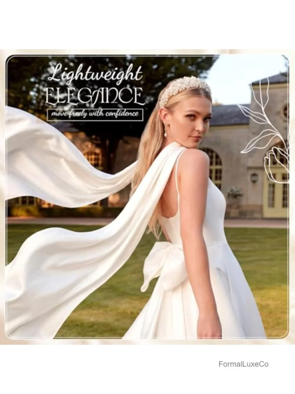 Satin Bridal Neck Scarf Detachable Flowing Shawl Wedding Accessory
